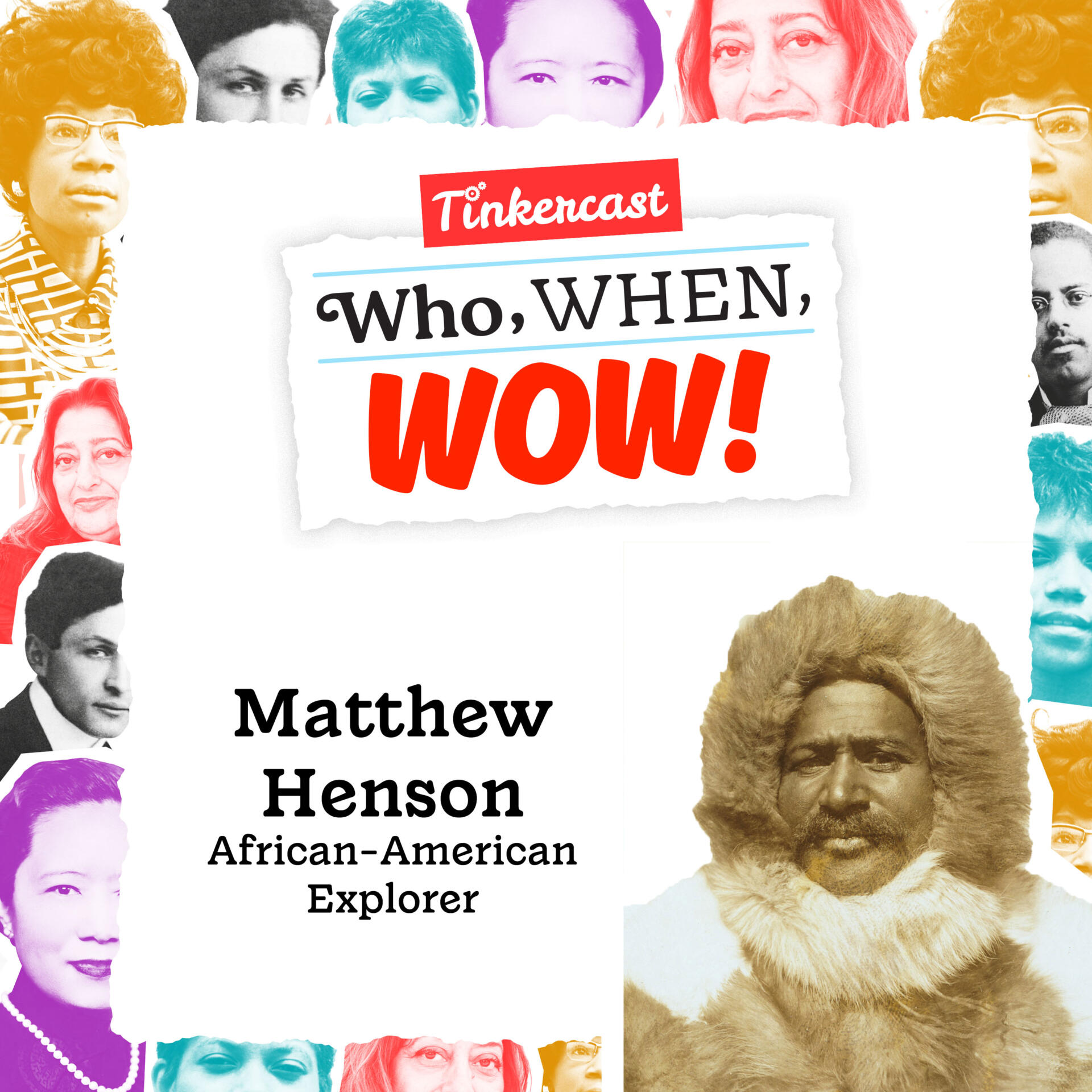 May contain text about Matthew Henson, an explorer, surrounded by portraits of many people.