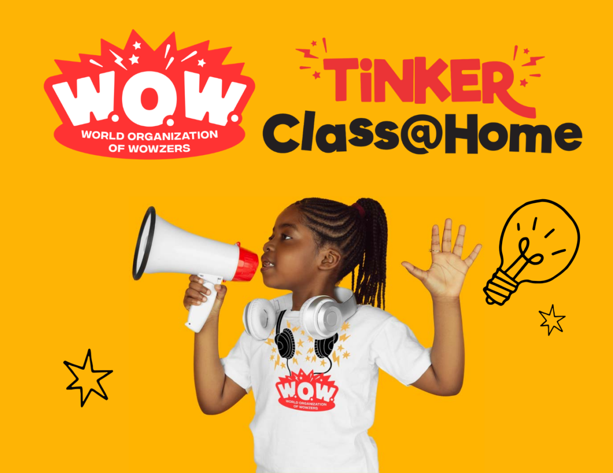 May contain a person with headphones holding a megaphone against a yellow background with text and icons.