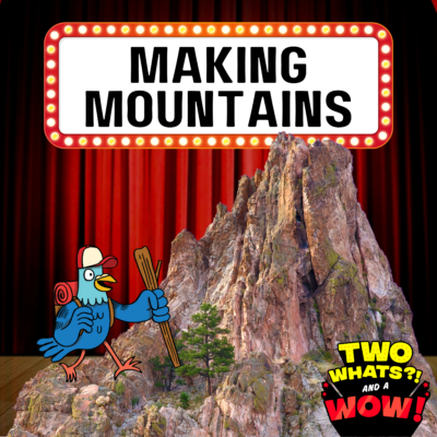 May contain Reggie in front of a mountain, red stage curtains, and the text "MAKING MOUNTAINS".