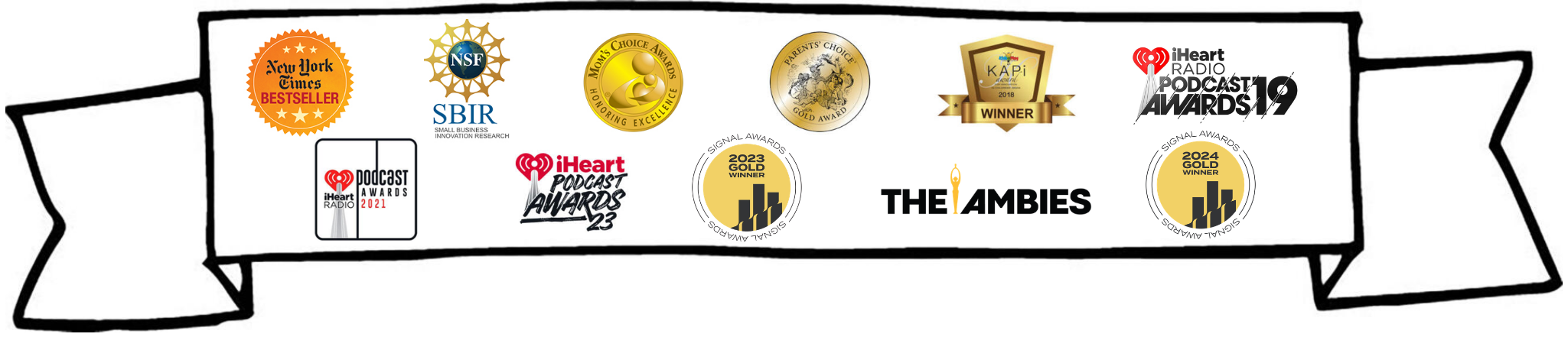 May contain various award logos and badges displayed in a banner, including iHeart Radio, Signal, and others.