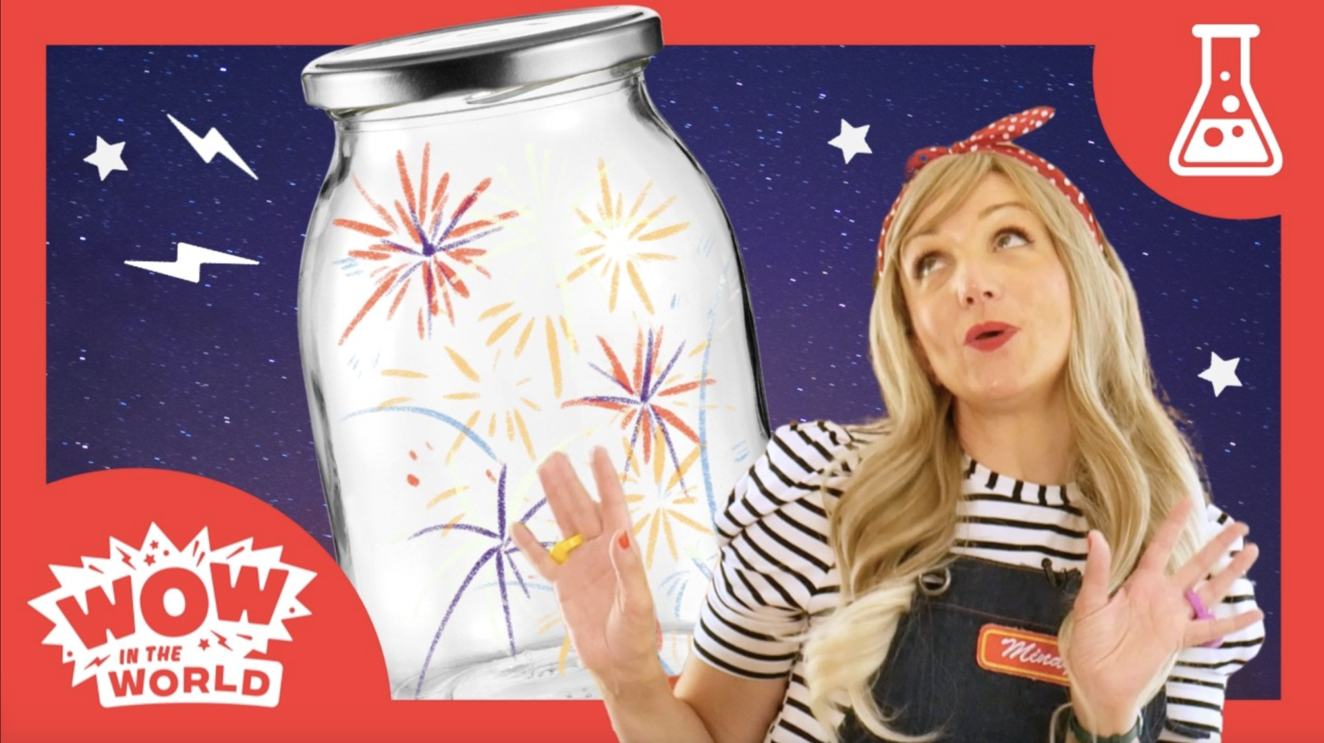 May contain a person standing next to a large jar illustration featuring drawings of fireworks.