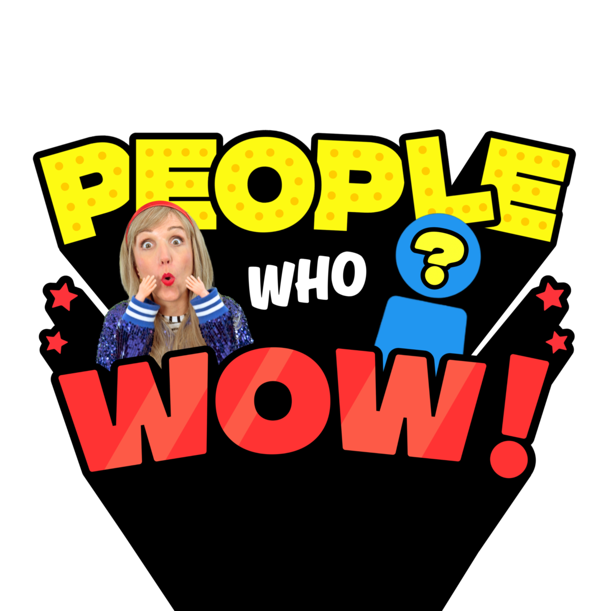 May contain a person with tiny doll hands touching their face next to a blue silhouette icon under the text PEOPLE WHO WOW!